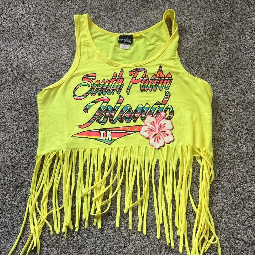Popular  Sports South Padre Island Texas Tank Top Sleeveless Medium Yellow